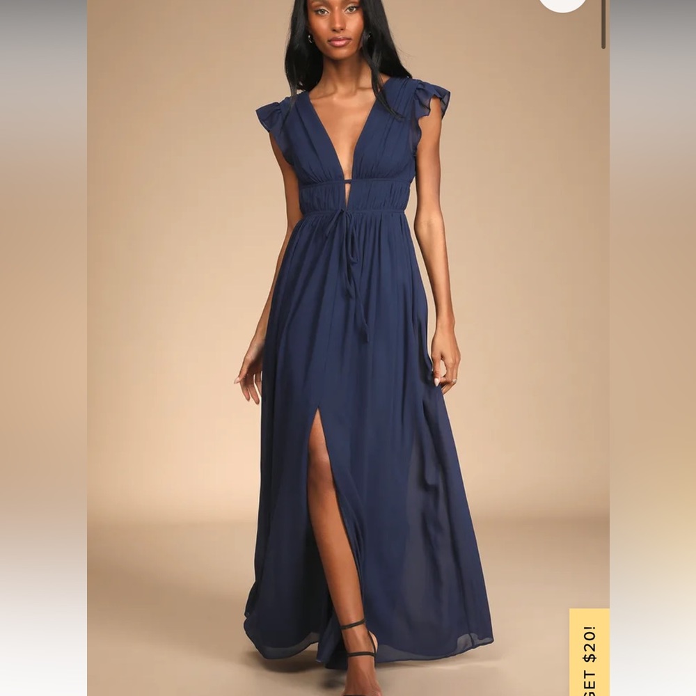 Navy Blue Bridesmaid Dress - I'm All Yours Navy Blue Ruffled Maxi Dress